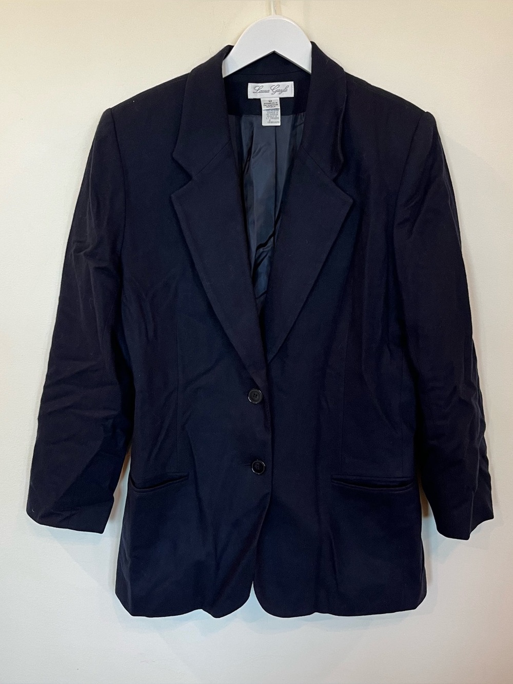Laura Gayle 100% Wool Blazer Jacket Womens Size 12 Lined Navy Double Button